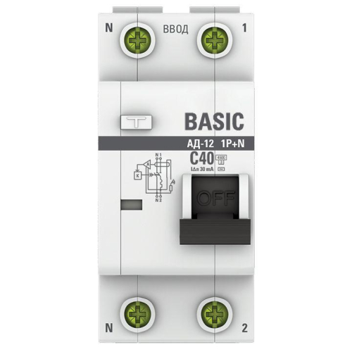 Выключатель автоматический дифференциального тока 2п (1P+N) C 40А 30мА тип AC 4.5кА АД-12 Basic EKF DA12-40-30-bas фото 2