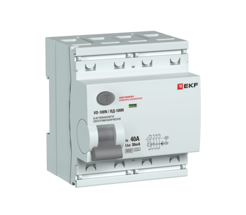 Выключатель дифференциального тока 4п 40А 30мА тип A 6кА ВД-100N электромех. PROxima EKF E1046MA4030 фото 2