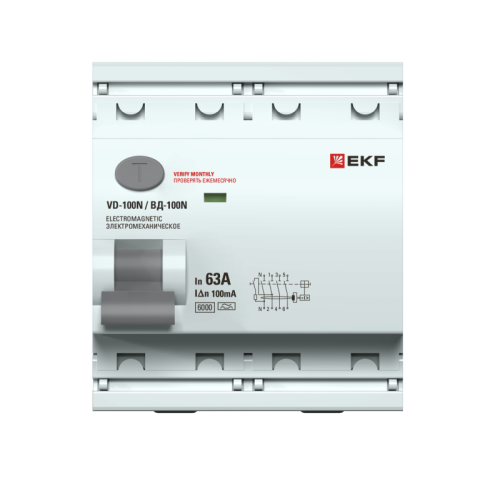 Выключатель дифференциального тока 4п 63А 100мА тип A 6кА ВД-100N электромех. PROxima EKF E1046MA63100 фото 3