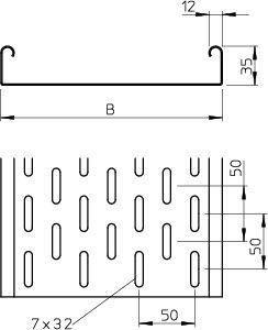 Лоток листовой перфорированный 100х35 L3000 сталь 1мм MKS 310 FS OBO 6053548 фото 2 Лоток листовой перфорированный 100х35 L3000 сталь 1мм MKS 310 FS OBO 6053548 фото 2
