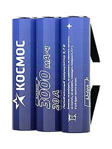 Аккумулятор Li-ion 18650 3000мА.ч без защиты с выводами под пайку (уп.3шт) КОСМОС KOC18650Li30PAS3 Аккумулятор Li-ion 18650 3000мА.ч без защиты с выводами под пайку (уп.3шт) КОСМОС KOC18650Li30PAS3