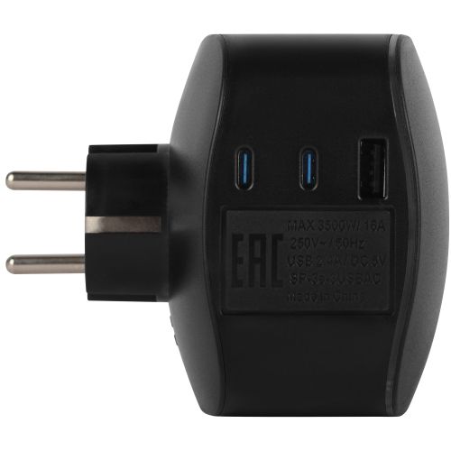 Разветвитель 3-м SP-3e-3USBAC-B + 3 USB A+C с заземл. со шторками 16А черн. Эра Б0069082 фото 3 Разветвитель 3-м SP-3e-3USBAC-B + 3 USB A+C с заземл. со шторками 16А черн. Эра Б0069082 фото 3