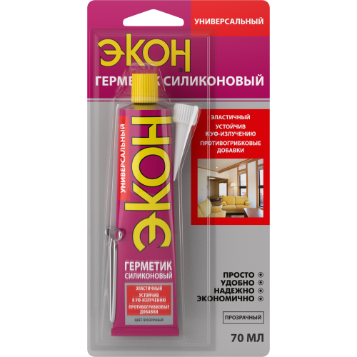 Герметик силиконовый универсальный ЭКОН 70мл на единичном блистере прозр. Момент C0043196 Герметик силиконовый универсальный ЭКОН 70мл на единичном блистере прозр. Момент C0043196