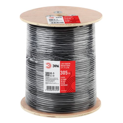 Кабель витая пара F/UTP кат.5E 4х2х24AWG solid CU PE Outdoor черн. (м) F-4-PE Эра Б0044689 фото 2 Кабель витая пара F/UTP кат.5E 4х2х24AWG solid CU PE Outdoor черн. (м) F-4-PE Эра Б0044689 фото 2