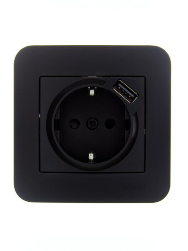 Розетка 1-м СП ASTI 16А IP20 с заземл. с заряд. устройством USB в сборе черн. бархат. LEZARD 7081-4242-181 Розетка 1-м СП ASTI 16А IP20 с заземл. с заряд. устройством USB в сборе черн. бархат. LEZARD 7081-4242-181