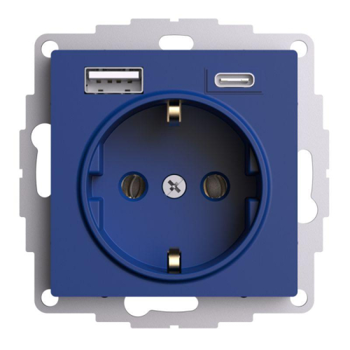 Розетка AtlasDesign 16А с 2-мя заряд. устройствами USB тип A+C 5В/2.4А/3.0А 2х5В/1.5А механизм аквамарин SE ATN001132 фото 3
