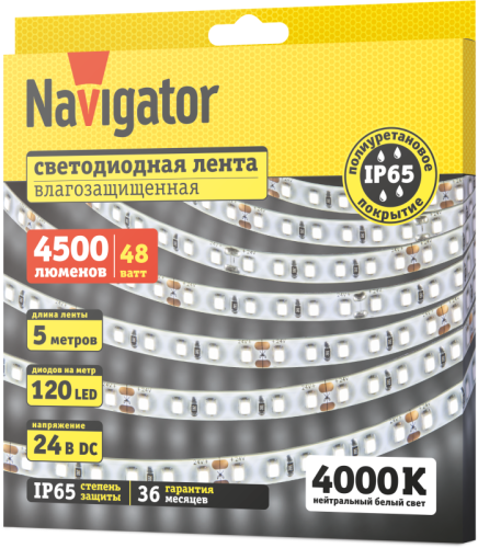 Лента светодиодная 95 302 NLS-2835W120-9.6-IP65-24V (уп.5м) Navigator 95302 фото 2 Лента светодиодная 95 302 NLS-2835W120-9.6-IP65-24V (уп.5м) Navigator 95302 фото 2