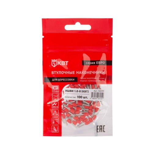 Наконечник штыревой втулочный изолированный НШВИ 1.0-8 ЕВРО красн. КВТ 103199 фото 3