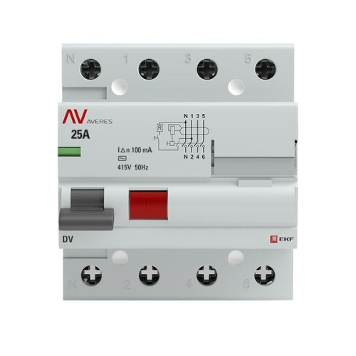 Выключатель дифференциального тока (УЗО) 4п 25А 100мА тип AC DV AVERES EKF rccb-4-25-100-ac-av фото 3