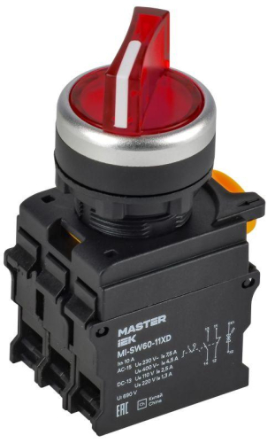 Переключатель 2 полож. 1НО+1НЗ с подсветкой красн. MASTER IEK MI-SW60-11XD-3-14-2-K04 Переключатель 2 полож. 1НО+1НЗ с подсветкой красн. MASTER IEK MI-SW60-11XD-3-14-2-K04