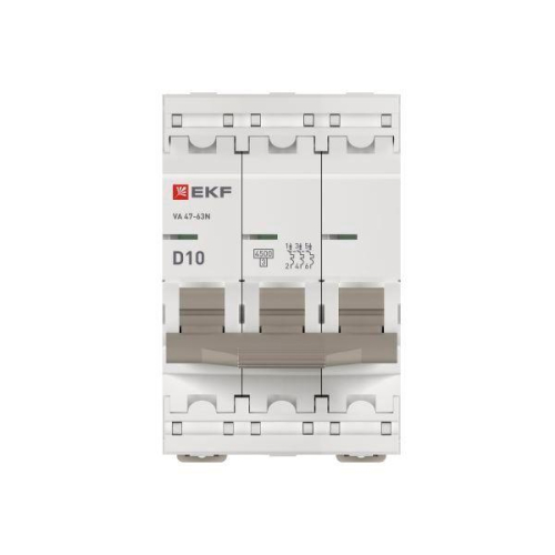 Выключатель автоматический 3п D 10А 4.5кА ВА 47-63N PROxima EKF M634310D фото 4