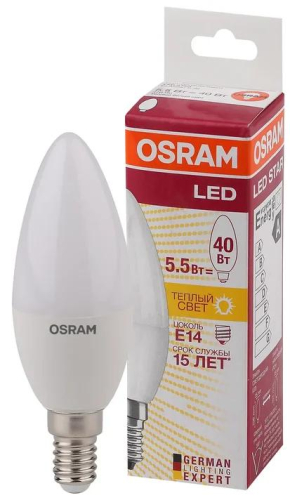 Лампа светодиодная LED Star Classic B 40 5W/827 5Вт свеча матовая 2700К тепл. бел. E14 470лм 220-240В пластик. OSRAM 4052899971608 фото 3
