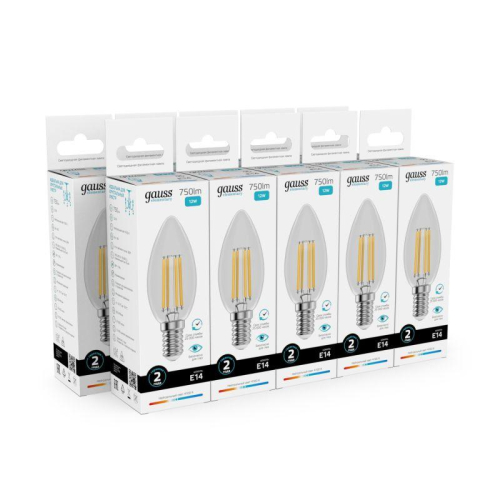 Лампа светодиодная филаментная Filament Elementary 12Вт свеча 4100К Е14 750лм GAUSS 32122 фото 3