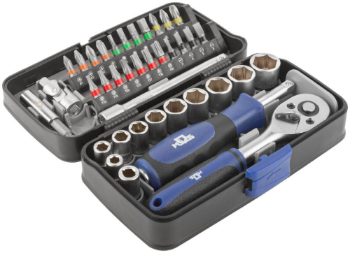 Мини-набор инструмента (биты; головки; вороток; удлинитель) 38шт пластиковый кейс MOS 65000М фото 3