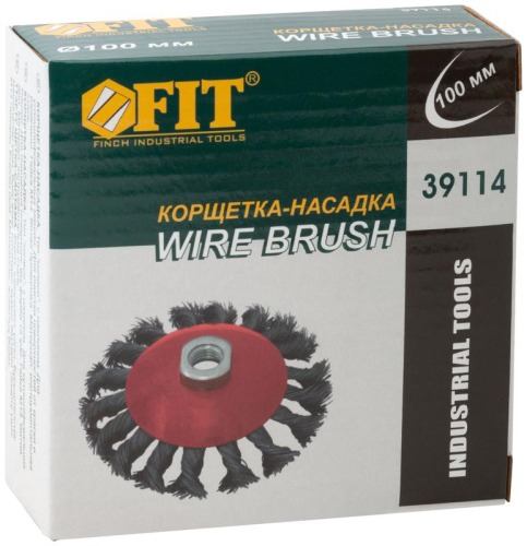 Корщетка-колесо с наклоном гайка М14 стальная витая проволока 100мм FIT 39114 фото 3