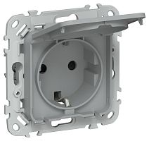 Розетка СП FLITE РСшкр11-1-44-ФлС 16А IP44 с заземл. с защ. шторками и крышкой безвинтовое крепление механизм сер. IEK FI-R16-16-1-44-K03