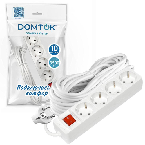 Удлинитель 4х10м с заземл. 16А IP20 3х1 с выкл. бел. DOMTOK 2405 фото 3