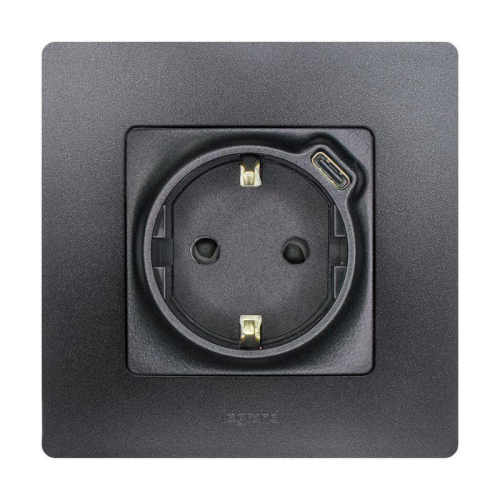 Розетка USB C Etika 16А 250В 1500мА 7.5Вт с заземл. защ. шторки безвинт. зажимы антрацит IEK 672688 фото 3