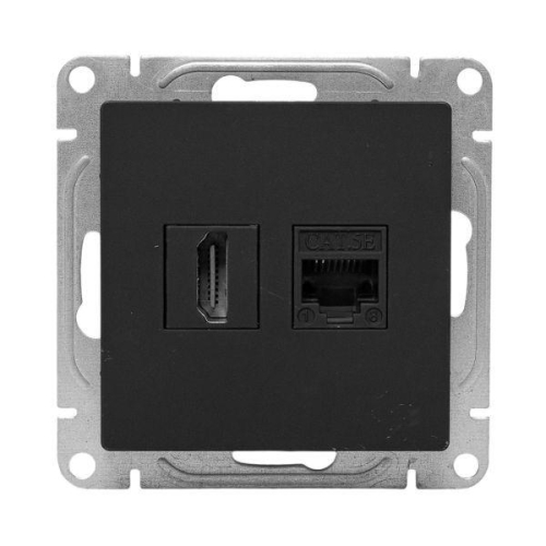 Розетка СП Эпика HDMI + RJ45 кат.5 механизм черн. EKF UP1-SOB-HDMI+RJ45 фото 2