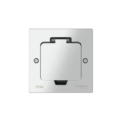 Лючок MultiDesk MDK20 на 2мод. IP44 с монтажной коробкой для стены фальшпола стола серебр. SE MDK20102SA фото 2