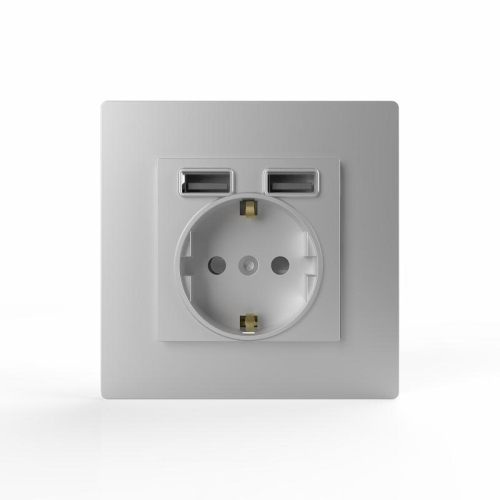 Розетка 1-м СП Pixel с заземл. с 2-мя заряд. устр. USB тип A+A механизм алюм. TOKOV ELECTRIC TKE-PX-R1U2A-C03 фото 2