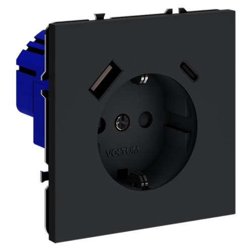 Розетка 1-м СП S70 16А с USB A+С с заземл. защ. шторки механизм графит Voltum VLS040507 фото 4