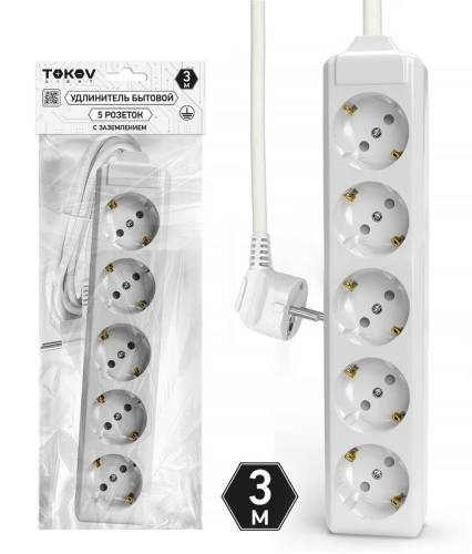 Удлинитель 5х3м с заземл. 10А 3х1.5 TOKOV ELECTRIC TKL-C01-BU5-3-1.5-Z Удлинитель 5х3м с заземл. 10А 3х1.5 TOKOV ELECTRIC TKL-C01-BU5-3-1.5-Z