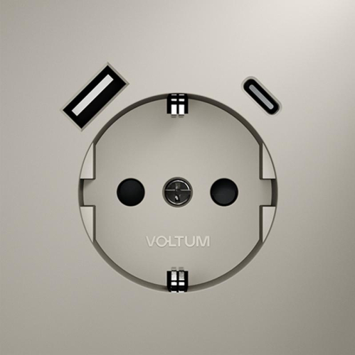 Розетка 1-м СП S70 16А с USB A+С с заземл. защ. шторки механизм кашемир Voltum VLS040503 фото 3