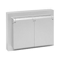 Розетка 2-м СП Эпика 16А IP44 с заземл. защ. шторки с рамкой с крышками механизм алюм. EKF UP1-SOA-211-44