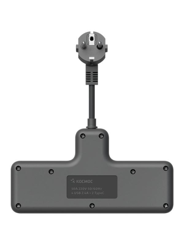 Удлинитель с сетевым фильтром 3х0.3м 10А 2USB + 1USBC 2500Вт ПВС 3х1 компакт черн. КОСМОС FRKsm0.3m-3g(B)USB фото 4