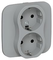 Розетка 2-м СП FLITE РС12-1-А-ФлС 16А с заземл. без защ. шторок безвинтовое крепление в сборе механизм сер. IEK FI-R21A-16-1-K03