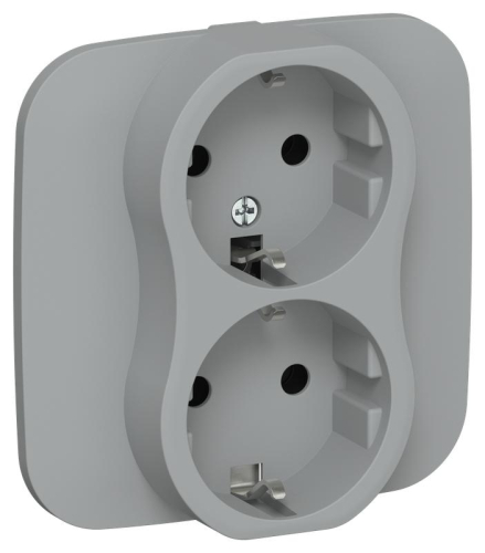 Розетка 2-м СП FLITE РС12-1-А-ФлС 16А с заземл. без защ. шторок безвинтовое крепление в сборе механизм сер. IEK FI-R21A-16-1-K03