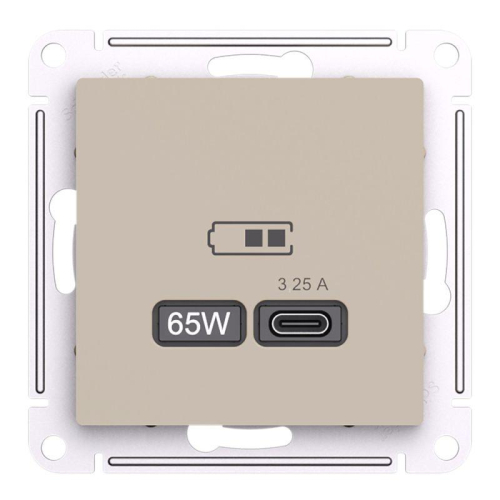 Розетка USB AtlasDesign тип C 65Вт высокоскор. ЗУ QC PD механизм песочн. SE ATN001227 фото 3
