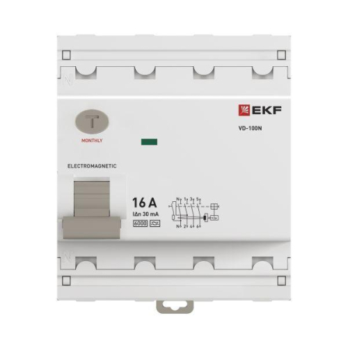 Выключатель дифференциального тока 4п 16А 30мА тип A 6кА ВД-100N электромех. PROxima EKF E1046MA1630 фото 4 Выключатель дифференциального тока 4п 16А 30мА тип A 6кА ВД-100N электромех. PROxima EKF E1046MA1630 фото 4