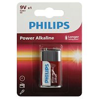 Элемент питания алкалиновый "крона" 6LR61 9В Power (блист.1шт) 6LR61P1B/51 Philips Б0062717