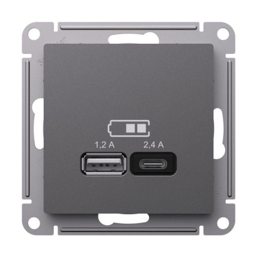 Розетка USB AtlasDesign тип A+C 5В/2.4А 2х5В/1.2А механизм базальт SE ATN001439 фото 3 Розетка USB AtlasDesign тип A+C 5В/2.4А 2х5В/1.2А механизм базальт SE ATN001439 фото 3