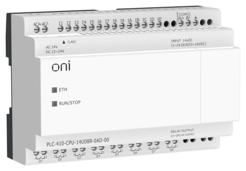 Модуль ЦПУ ПЛК 410 8 DI 6 UI (0-10В/DI) 8 RO 12В-24В DC или 24В AC с Ethernet портом без экрана ONI PLC-410-CPU-14U08R-0AD-00 Модуль ЦПУ ПЛК 410 8 DI 6 UI (0-10В/DI) 8 RO 12В-24В DC или 24В AC с Ethernet портом без экрана ONI PLC-410-CPU-14U08R-0AD-00