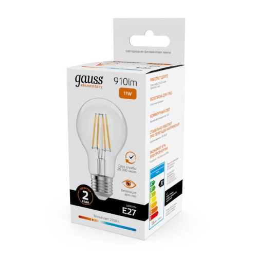 Лампа светодиодная филаментная Filament Elementary А60 11Вт 2700К Е27 910лм GAUSS 22211 фото 7