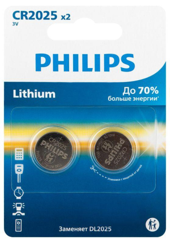 Элемент питания литиевый CR2025 (блист. 2шт) Philips Б0064660 Элемент питания литиевый CR2025 (блист. 2шт) Philips Б0064660