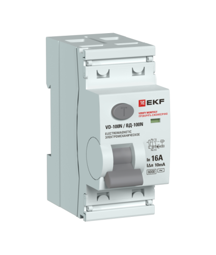 Выключатель дифференциального тока 2п 16А 10мА тип AC 6кА ВД-100N электромех. PROxima EKF E1026M1610 фото 2