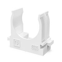 Держатель для труб (клипса) d25мм для прямого монтажа бел. в п/э (уп.100шт) Промрукав PR13.02563