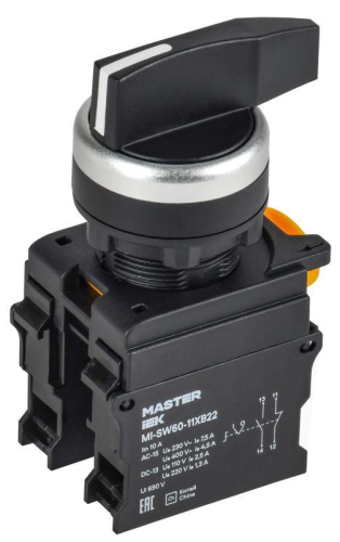 Переключатель 2 полож. 1НО+1НЗ возвратный длин. ручка MASTER IEK MI-SW60-11XB22-3-25-2-K02 Переключатель 2 полож. 1НО+1НЗ возвратный длин. ручка MASTER IEK MI-SW60-11XB22-3-25-2-K02