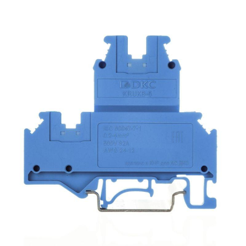 Клемма двухуровневая винтовой зажим 4 точки подключения 4кв.мм син. DKC KRUKB-5-BU фото 2
