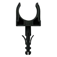 Держатель для труб (клипса) d25мм с дюбелем черн. (в малой упак.) (уп.10шт) Промрукав PR13.0305