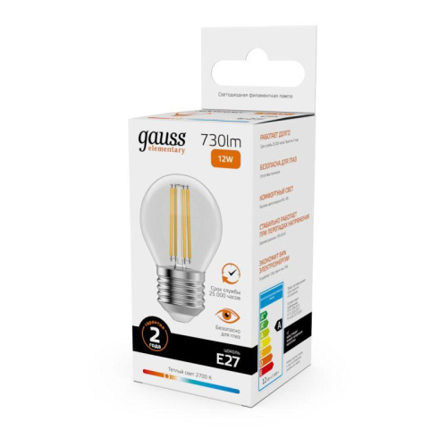 Лампа светодиодная филаментная Filament Elementary 12Вт шар 2700К Е27 730лм GAUSS 52212 фото 7