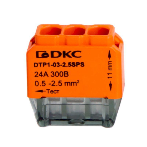 Клеммная колодка на 3 проводника до 2 5кв.мм. на токи до 24А DKC DTP1-03-2.5SPS фото 2
