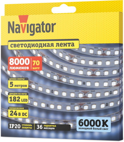 Лента светодиодная 95 298 NLS-2835CW182-14-IP20-24V (уп.5м) Navigator 95298 фото 2