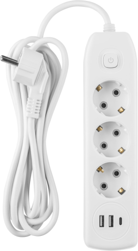 Удлинитель 3х3м с заземл. 10А IP20 90 839 OPE-USB-03-300-ESC-3x1 USB 2xType-A + Type-C с кнопкой ОНЛАЙТ 90839 фото 2