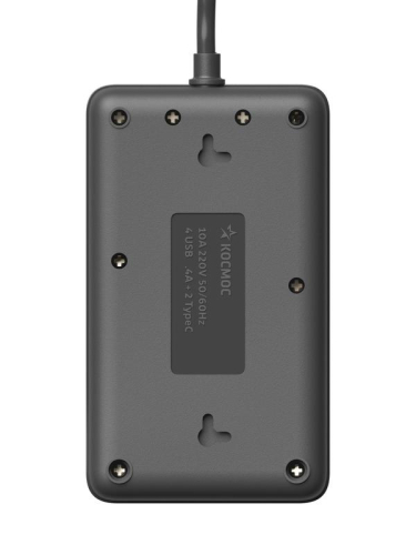 Удлинитель с сетевым фильтром 3х5м 10А 4USB + 2USBC 2500Вт ПВС 3х1 прямоуг. черн. КОСМОС FKsmPR-5m-3g(B)USB фото 4