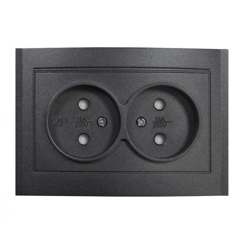 Розетка 2-м СП Бриллиант 16А IP20 без заземл. защ. шторки в сборе графит Universal 7947526-Gr Розетка 2-м СП Бриллиант 16А IP20 без заземл. защ. шторки в сборе графит Universal 7947526-Gr